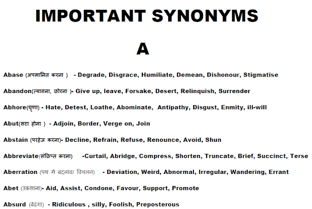 Important Synonyms Compilation (with Hindi Meaning) for SSC Exams PDF Download