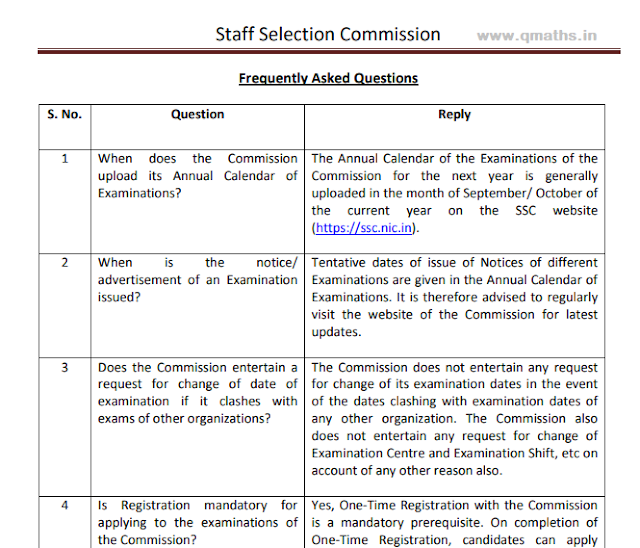 SSC Frequently Asked Questions Official PDF Download