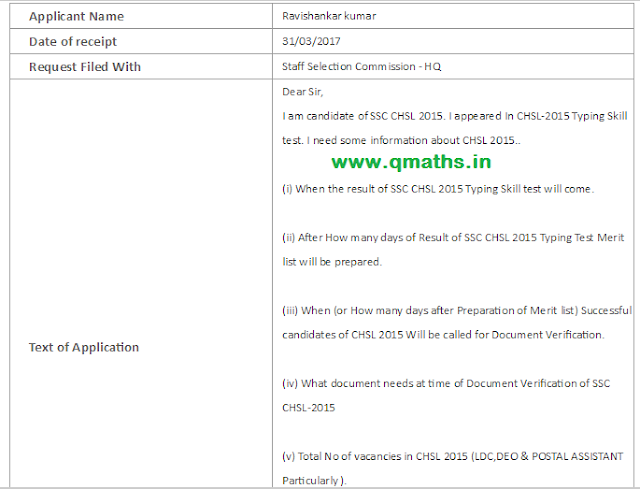 RTI Reply regarding SSC CHSL 2015 with Vacancy