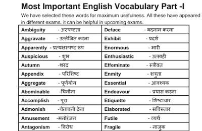 Most Important English Vocabulary with Hindi Meaning in pdf
