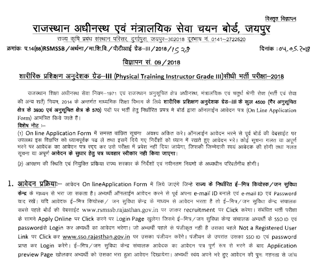 RSMSSB PTI Recruitment Notification 2018 (4500 Posts) PDF Download
