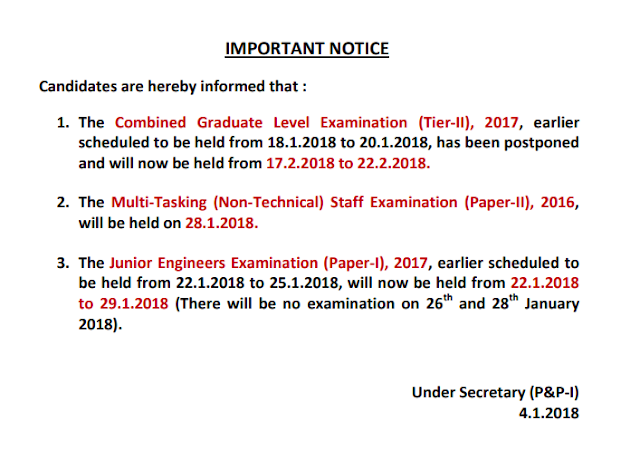 SSC Official Notice for CGL Tier 2 Postponed to 17th February