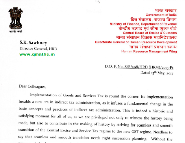 D.O. Letter for GST Implementation with post wise allocation (13.05.2017)