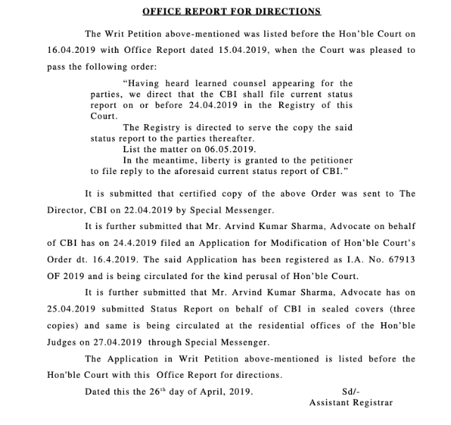 SSC Supreme Court Case Office Report for Hearing on 29.04.19