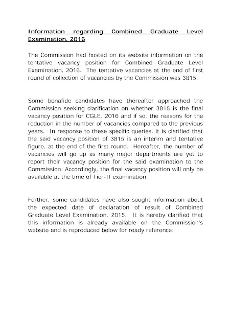 New Notice regarding SSC CGL 2016 Vacancy