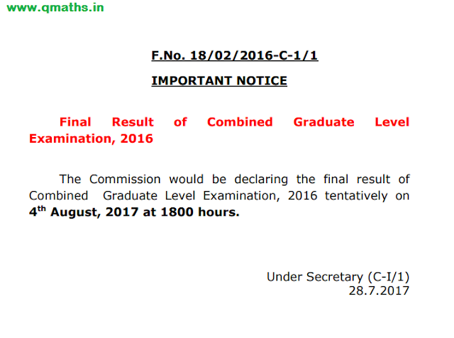 SSC CGL 2016 final result will be declared on 4th August 2017