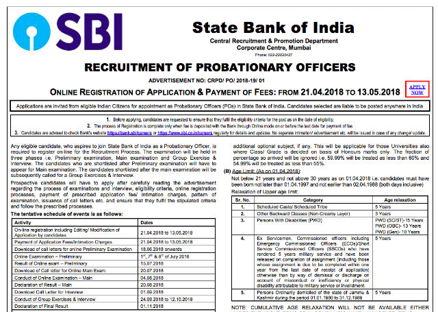 SBI PO 2018 Notification PDF Download (Official)