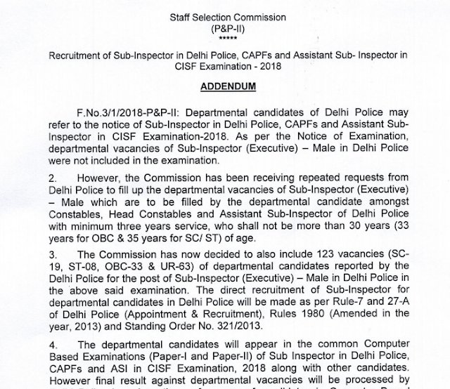SSC Addendum Regarding SSC CPO 2018 Last date Extended till 13.04.2018