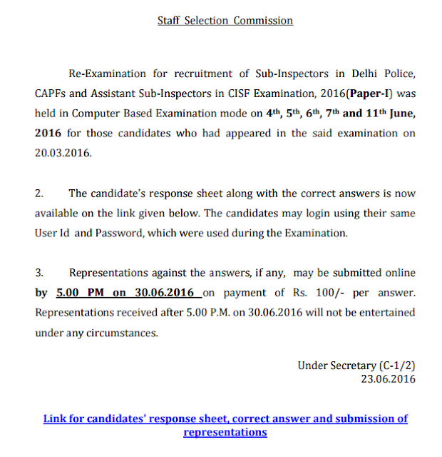 SSC SI CPO 2016 Prelims Marks Out, Check now