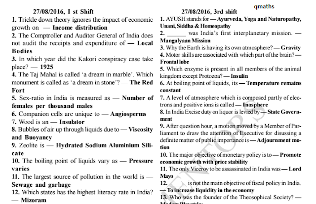 Compilation of GK Questions asked in SSC CGL 2016 Tier-1 PDF