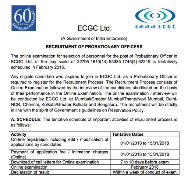 ECGC PO Notification 2018 Download PDF