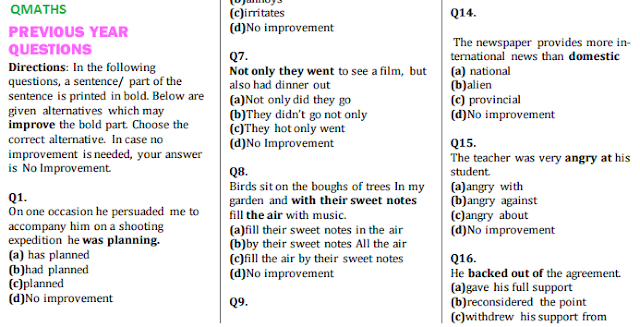 300 Sentence Improvement Questions Asked in SSC Exams PDF Download