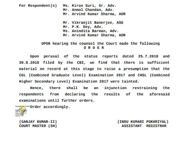 SSC CGL & CHSL 2017 Result Stay Order by Supreme Court PDF