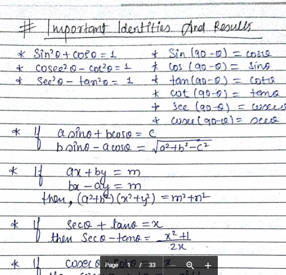 SSC Trigonometry Hand Written Notes PDF Download