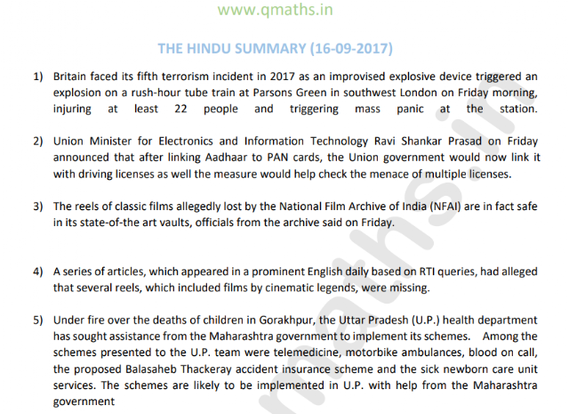 The Hindu News Paper Summary 16-09- 2017