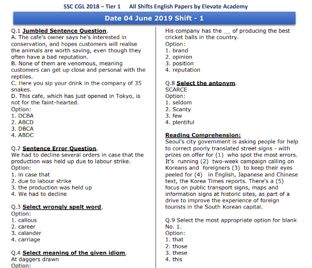 SSC CGL 2018 Tier 1 English Compilation PDF