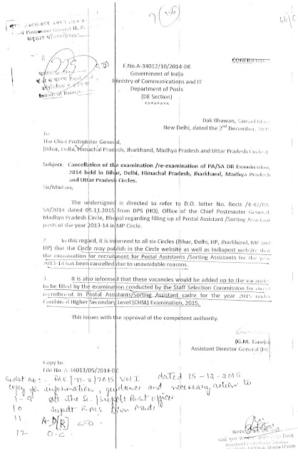 Cancelled SA/PA 2014 Vacancies to be added in CHSL SA/PA 2015