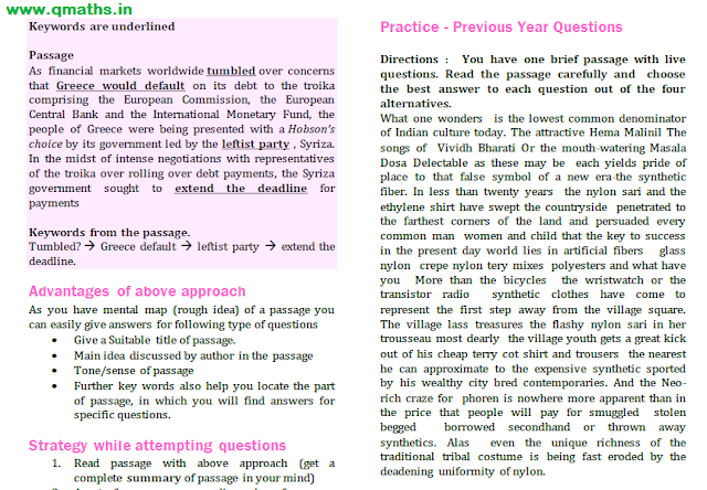 Reading Comprehension (RC) Tips & Previous Questions asked in SSC Exams PDF
