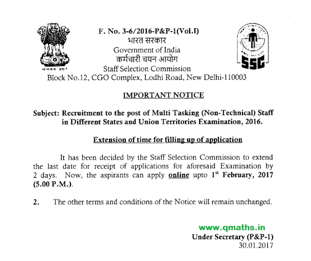 SSC MTS 2016 Last Date for Application Extended upto 1st February 2017 (5 P.M.)