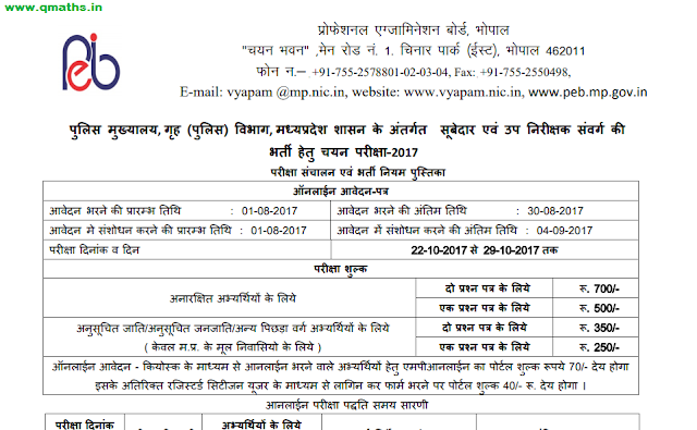 MP Police Sub Inspector and Subedaar Recruitment Notification PDF