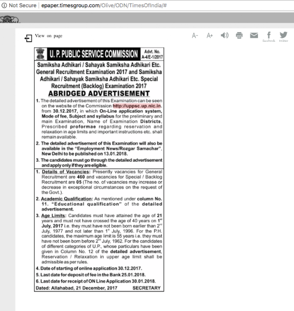 UPPSC RO ARO Recruitment Notification 2018 (465 Posts)