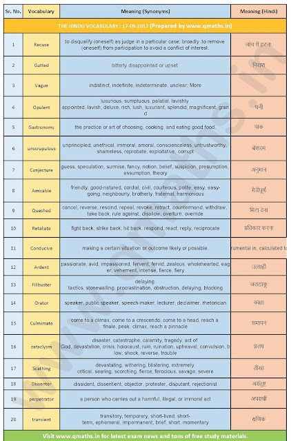 The Hindu Vocabulary with English-Hindi Meanings  (17-09-2017)